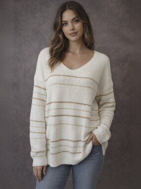 [NWT] Cocoimo Drop Shoulder Loose Fitting Striped V-Neck Sweater